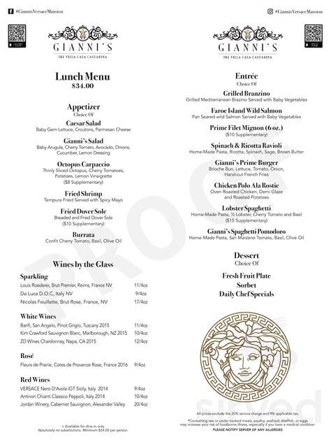 gianni's at versace mansion|Versace mansion menu prices.